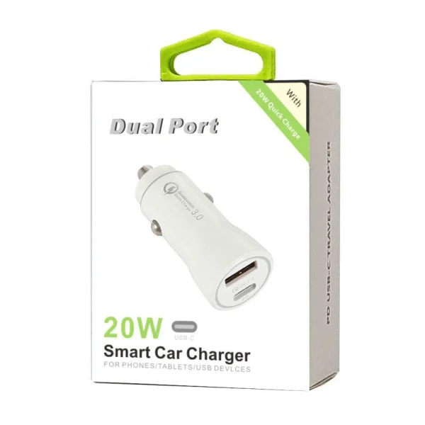 20W Dual Port Car Charger Adapter (white)