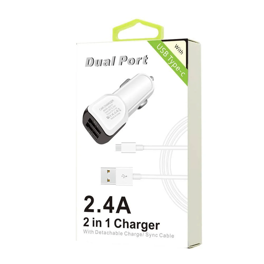 2.4A Dual USB 2 in 1 Car Charger for Type C